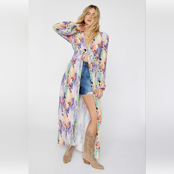 Abstract Printed Button Down Maxi Top - Picture 1 of 9
